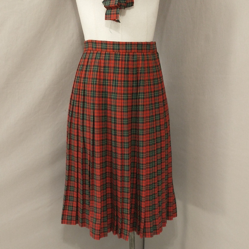 Wool Red Plaid Midi Skirt Quality Full Pleated 27" Long 27" Waist Vintage Tartan